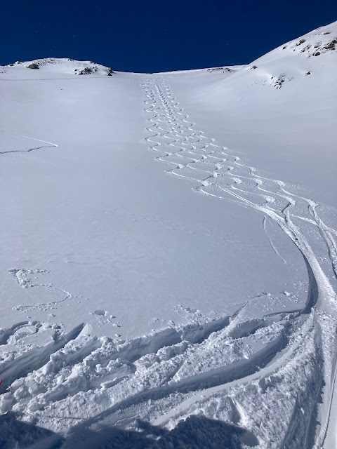 Martedì hanno prevalso condizioni ventose e fredde. Localmente si poteva trovare buona neve a debole coesione, come qui in Valle di Roja . (Foto: Robert Welscher, 28.03.2023)