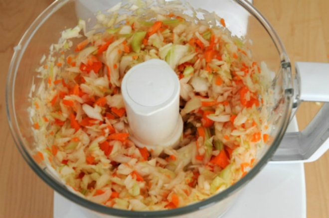 Whole-wheat spaghetti Bolognese by Laka kuharica:  Make soffritto (mirepoix or Holy trinity) from carrot, celery and parsley root