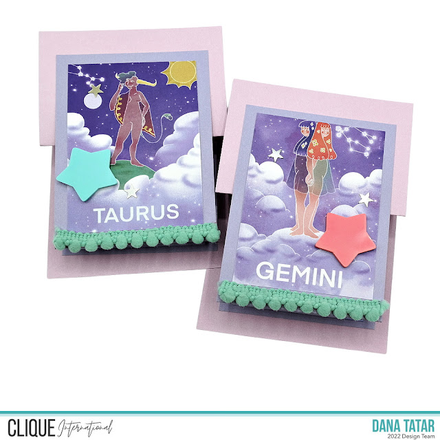 Goddesses of the Zodiac Teal and Periwinkle Double Z Fold Card Set