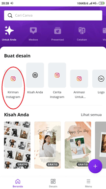 Buka Aplikasi Edit Twibbon dan Klik Kiriman Instagram