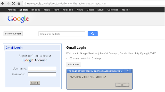 Exploiting Google persistent XSS vulnerability for phishing