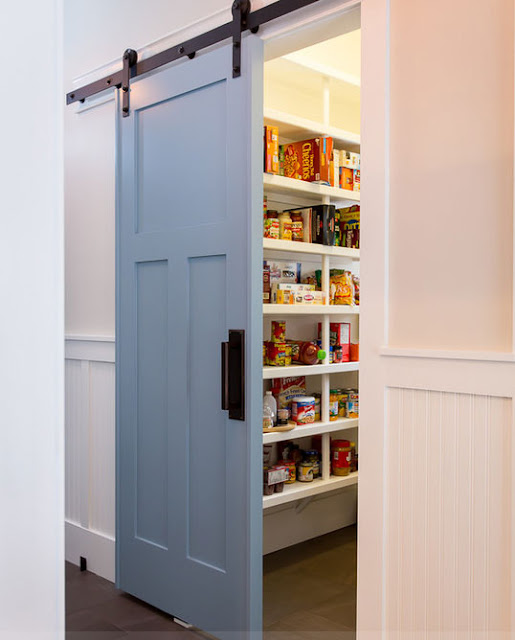 image result for beautiful blue painted sliding barn door to pantry