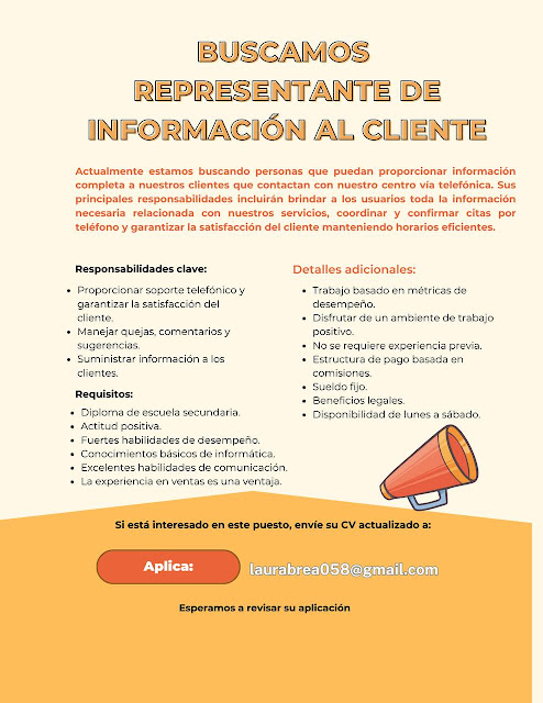 Vacante para representante de información al cliente 