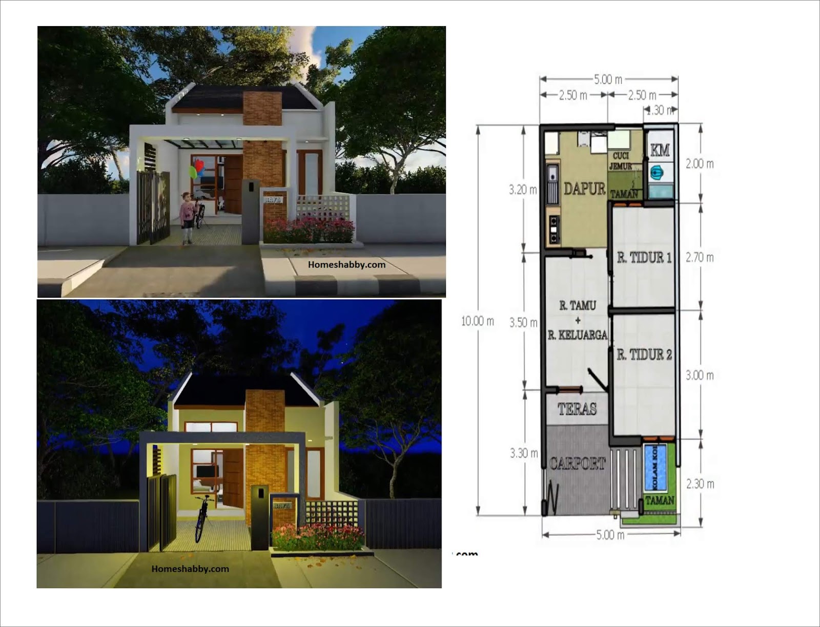 Desain Dan Denah Rumah Dengan 2 Kamar Tidur Bangunan Berukuran 5 X 10 M Terkesan Simpel Namun Tetap Tampil Menawan Homeshabbycom Design Home Plans