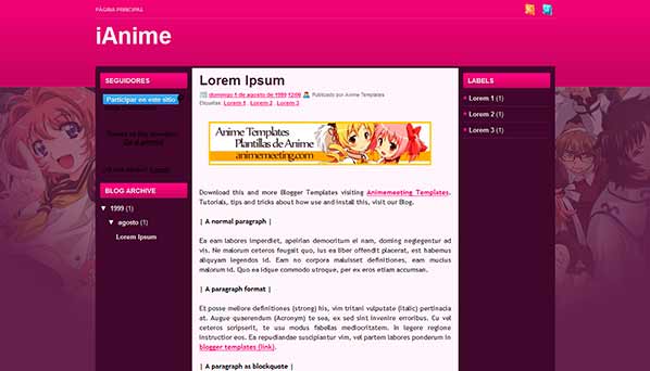 'Anime Plantilla Blogger' iAnime Blog Template