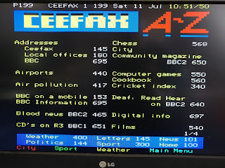 Teletext decoder connected to a display, showing a teletext page