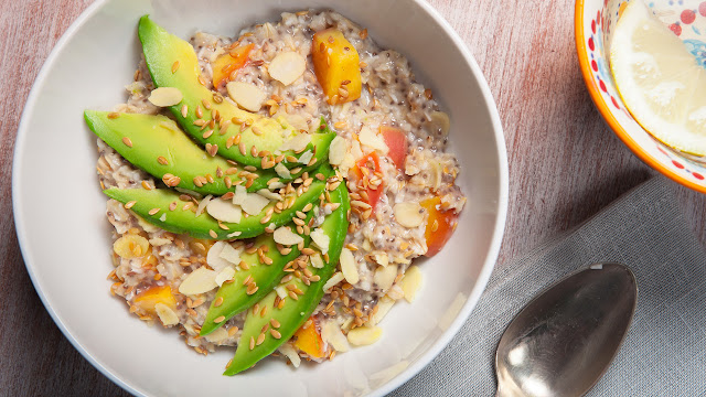 Avocado and Peach Porridge in a plate