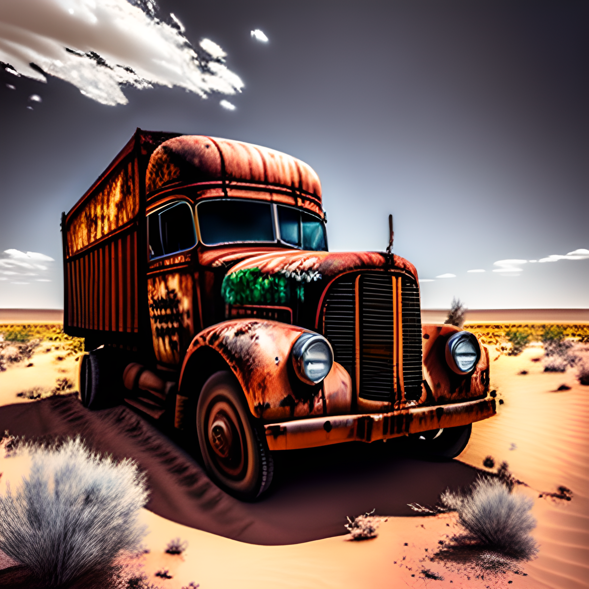Abandoned Rusting Truck in Desert