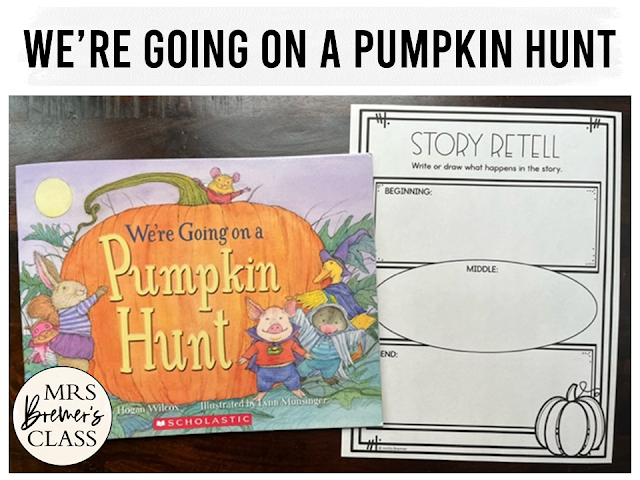 We're Going on a Pumpkin Hunt book activities unit with companion worksheets, literacy printables and a craft for Kindergarten and First Grade