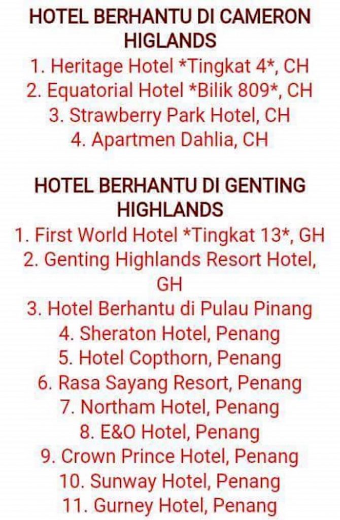 Senarai Hotel Berhantu Di Malaysia