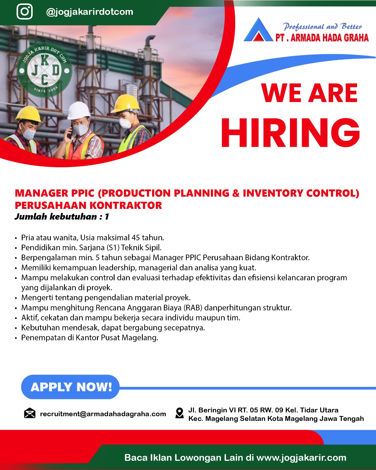 Loker Semarang, Magelang, Jakarta Terbaru di PT Armada Hada Graha