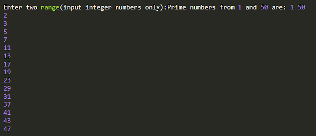 Prime numbers in a given range