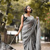 grey pompom saree