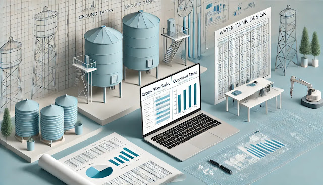 Water tank, ground water tank, overhead tanks, design example of ground water tank & water tank design excel sheet