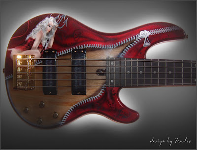 Rock n Roll Airbrush Designs on Bass Guitar 2