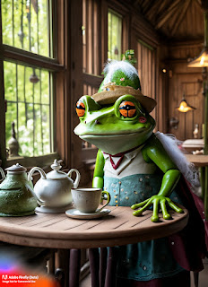 a frog having tea rendered in firefly