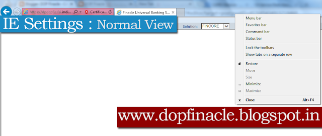 Internet Explorer Settings for DOP Finacle