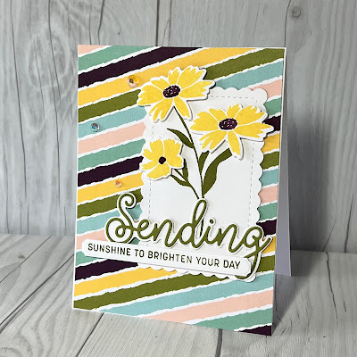 Bright and cheerful greeting card created using Stampin' Up! Sending Smiles Bundle