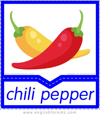 Chili pepper - English flashcards for the fruits, vegetables and berries topic