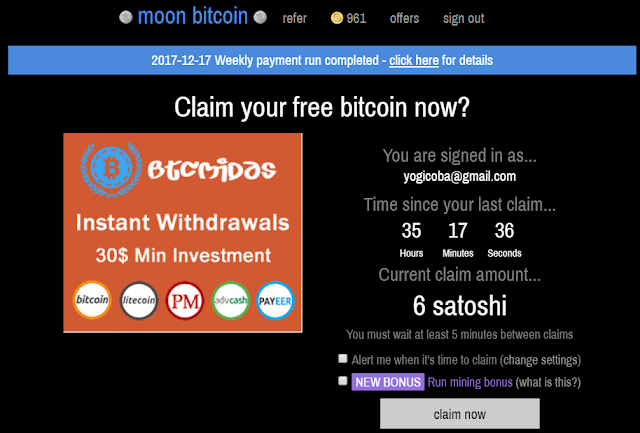 Bitcoin Core Gratis Dari Moon Bitcoin Setiap 5 Menit Sekali