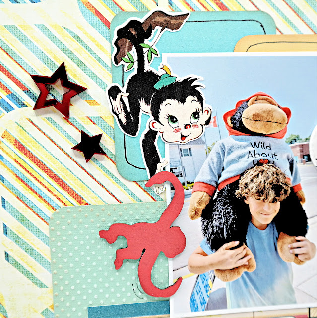 Red Acrylic Star Embellishments on a Teen Boy Monkeying Around Scrapbook Layout