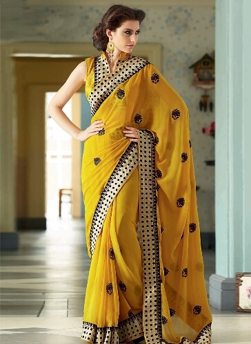 Georgette Yellow Saree