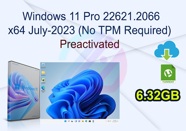 Windows 11 Pro 22621.2066 x64 July-2023 Pre-activated (No TPM Required)