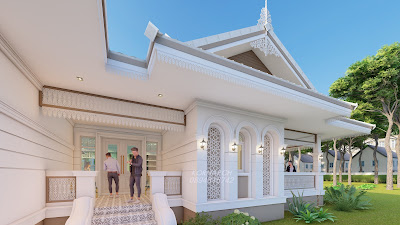 รับออกแบบบ้านชั้นเดียวสไตล์โคโลเนียล  เจ้าของอาคารคุณอังศุมาลิน  สถานที่ก่อสร้าง ต.หัวช้าง อ.จตุรพักตรพิมาน จ.ร้อยเอ็ด