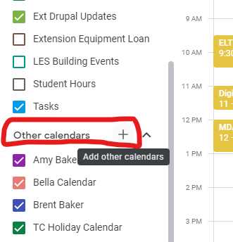 screenshot showing other calendars area