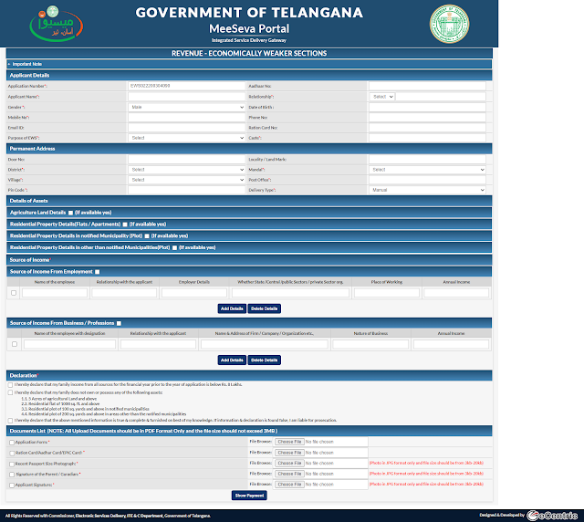 EWS Certificate in Telangana Application