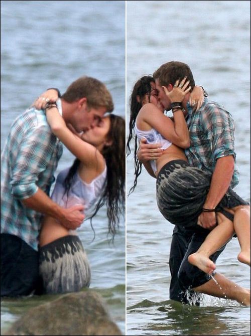 liam hemsworth and miley cyrus. miley cyrus kissing Liam