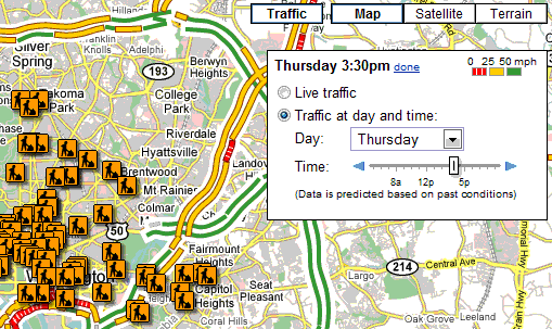 There's also a traffic layer in Google Earth and Google Maps Mobile, 