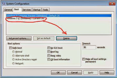 How to delete an OS by msconfig