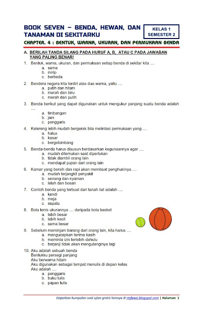 Download Soal Tematik Kelas 1 Semester 2 Tema 7 Subtema 4 