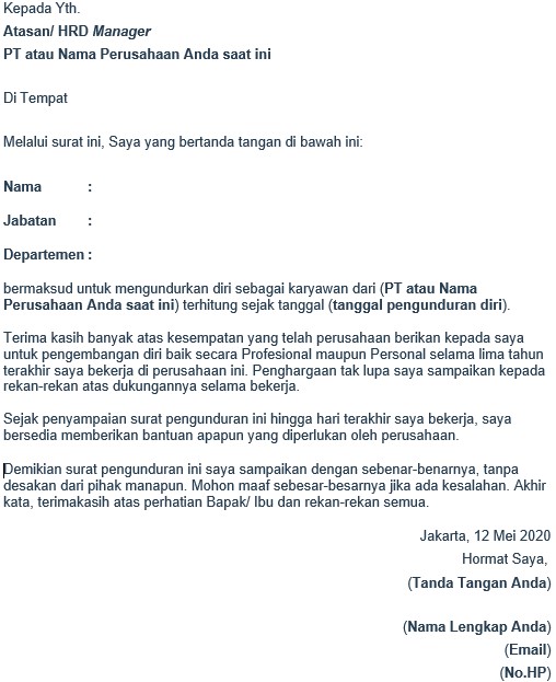 contoh surat pengunduran diri - format kertas