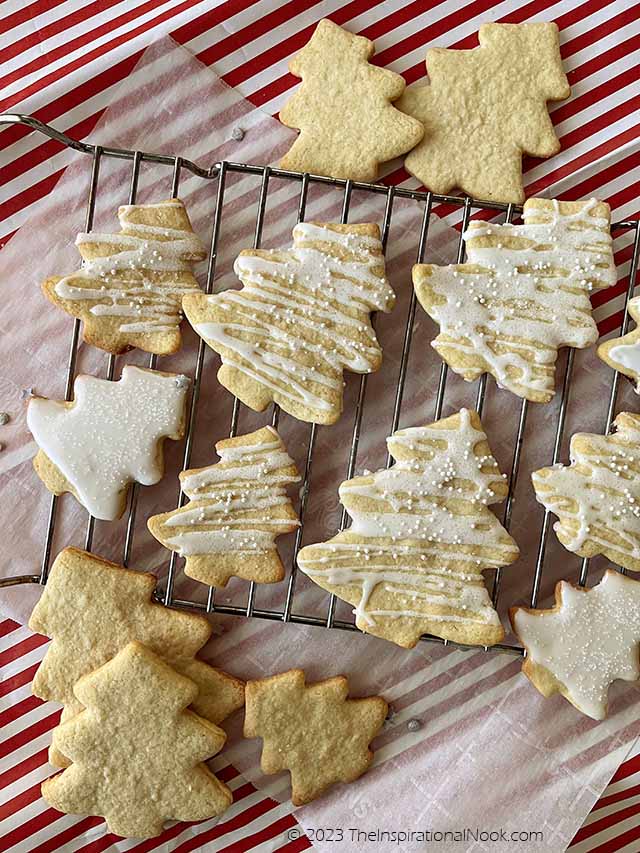 Christmas Tree Cookies with white icings.