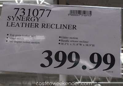 Deal for the Synergy Leather Recliner Chair at Costco