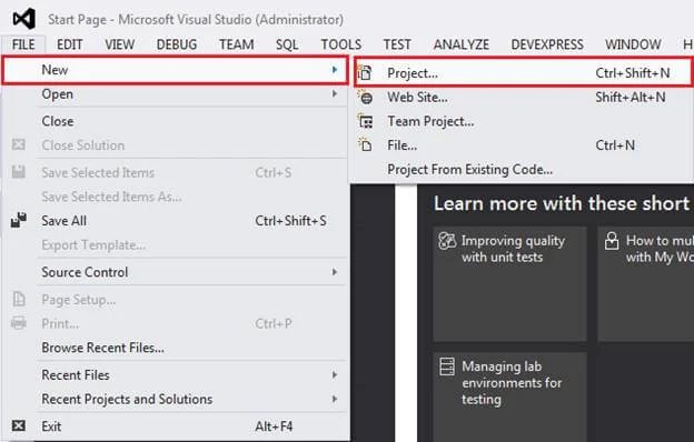 Open Visual Studio and Create New Project