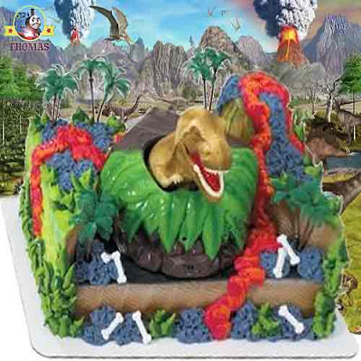 Land of the Dinosaur Cake Topper Set fun childrens toy T Rex Dinosaur attack partyware collection