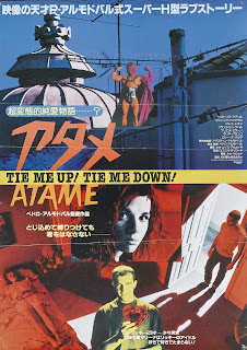 ÁTAME. Cartel: 51 x 72 cms.. Japón. Basado en el diseño de Juan Gatti. ¡ÁTAME! 1990. España. Dirección: Pedro Almodóvar. Reparto: Antonio Banderas, Victoria Abril, Francisco Rabal, Loles León, Rossy de Palma, Lola Cardona, María Barranco, Julieta Serrano, Alberto Fernández, Manuel Bandera, Francisca Caballero.