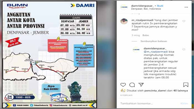 Bus Damri Jember Denpasar, Jadwal & Harga Tiket