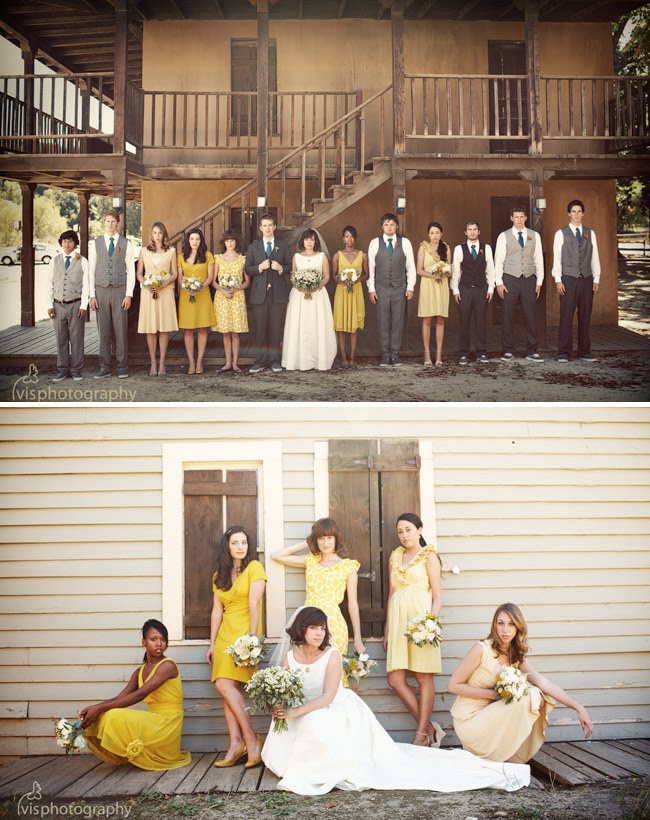 mismatched yellow bridesmaids dresses