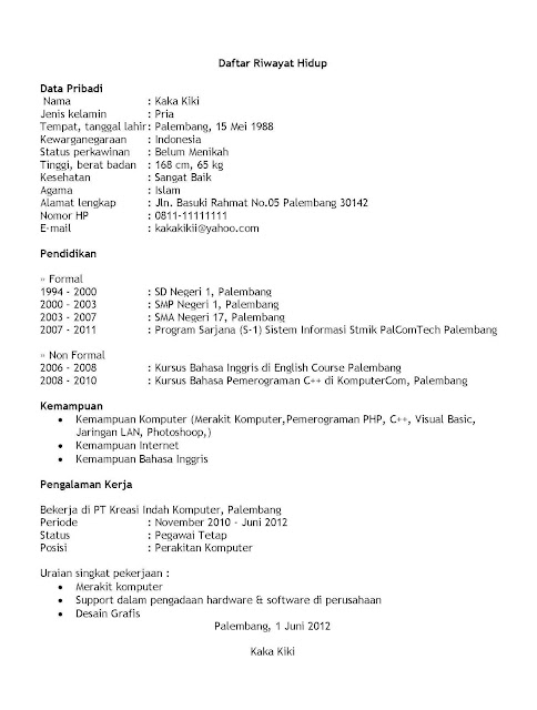 Contoh Daftar Riwayat Hidup 2016