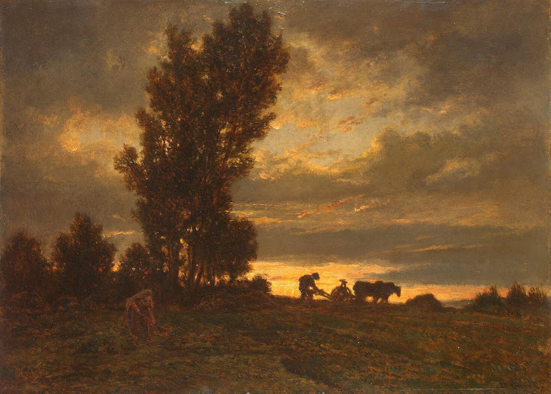 Landscape with a Plowman by Theodore Rousseau - Landscape Paintings from Hermitage Museum