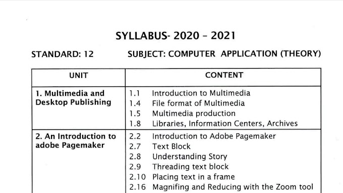 12th Std Computer Application Reduced| New Syllabus 2020-2021 | Download Pdf |