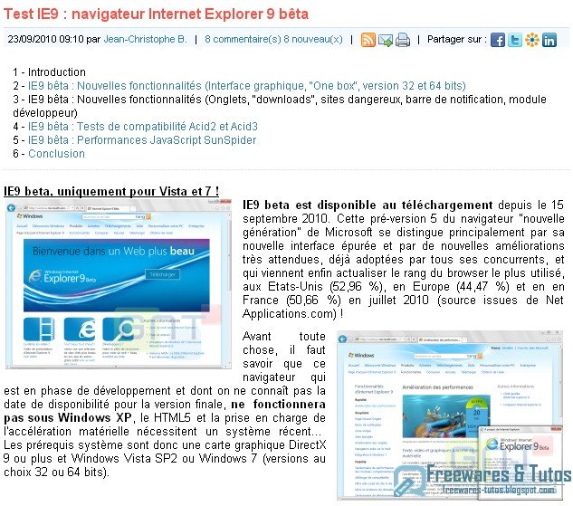 Le site du jour : test d'Internet Explorer 9