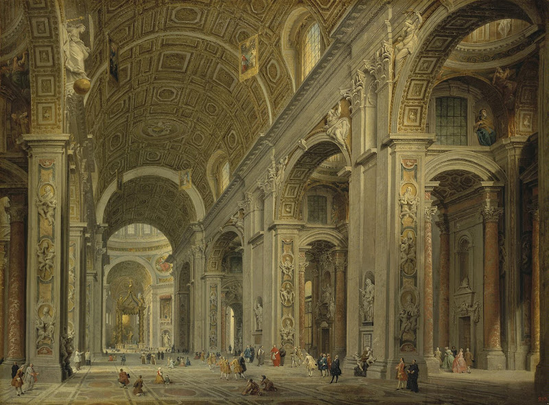 Interior of St Peter's Cathedral in Rome by Giovanni Paolo Panini - Architecture, Interiors paintings from Hermitage Museum