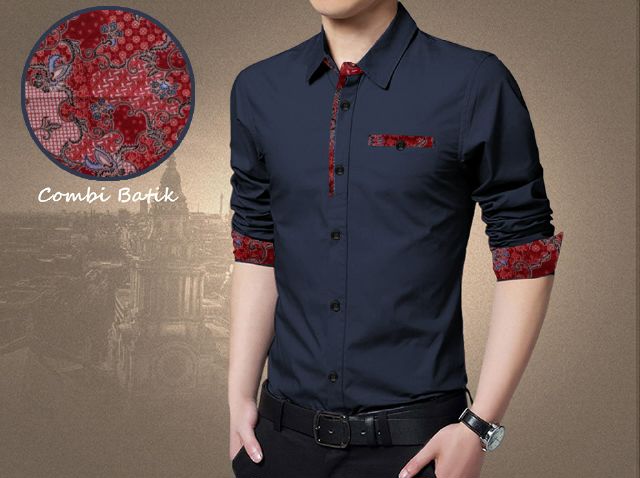  BAJU  Batik  Pria  Navy Model  Baju  Kemeja  Pria  Terbaru Bj0029 