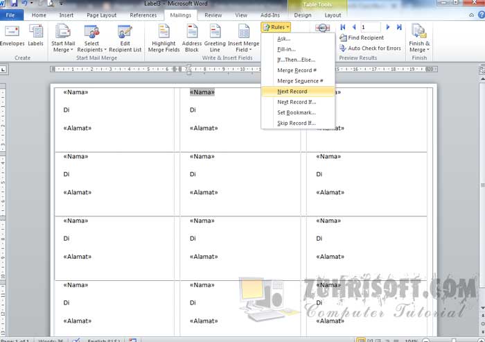 cara print label undangan 103 dengan ms. Word