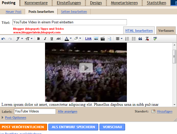 YouTube Video bei Blogger Blogspot einbetten, einfügen bzw. anzeigen